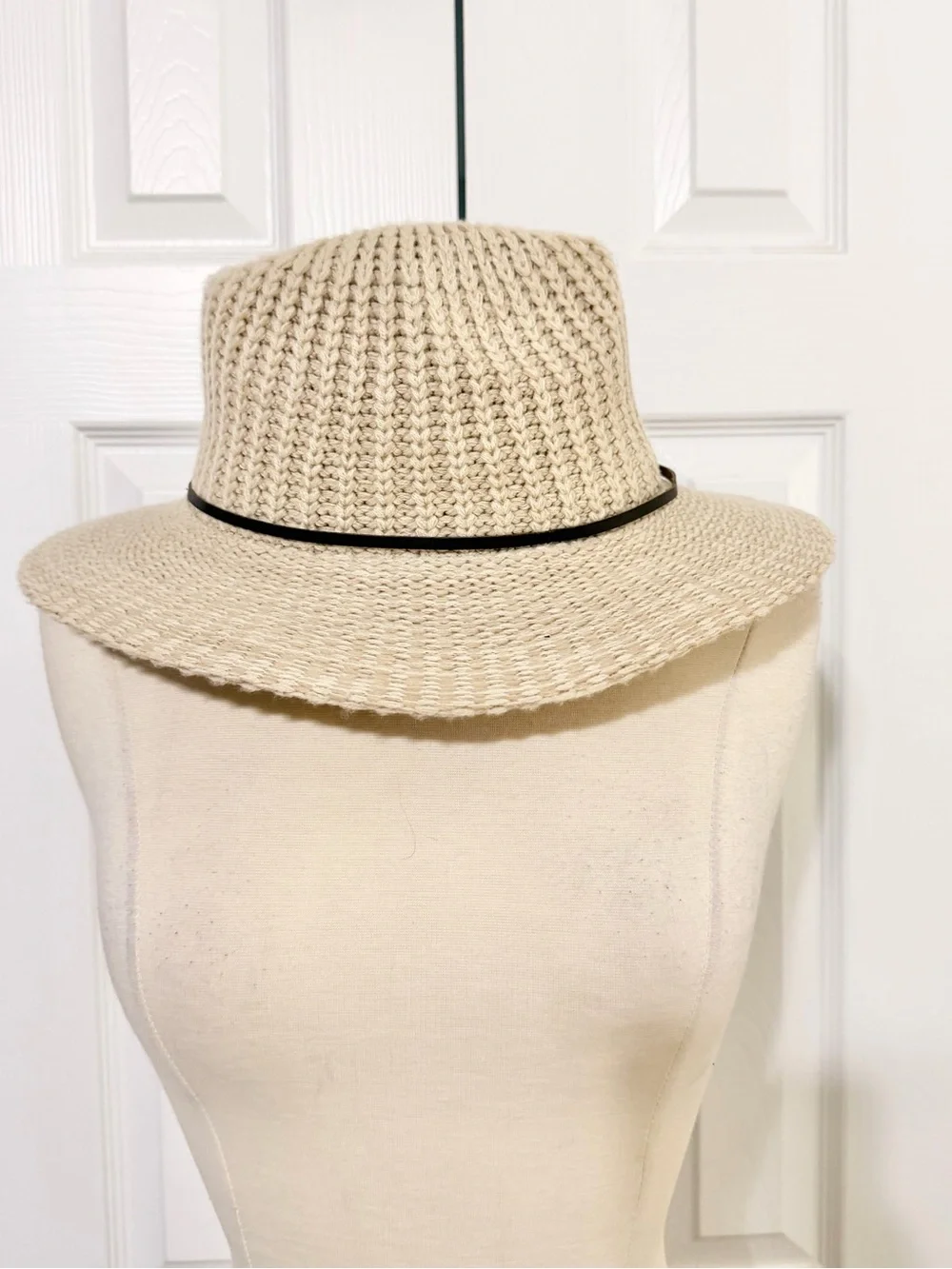 C.C Beige Straw Fedora with Black Tie Band